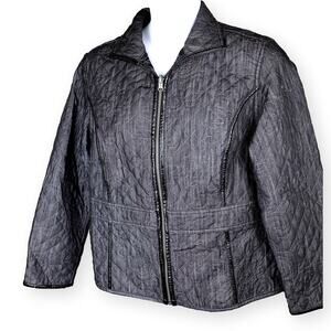 Chico's Charcoal Denim Quilted Zip Up Women's Jacket 16